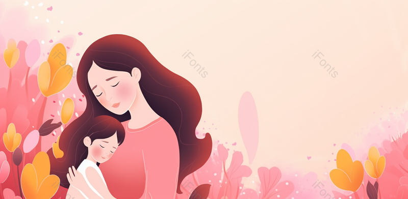 黄色粉色花朵母女母亲节卡通手绘场景,插画/手绘图,插画/手绘图库,插画/手绘图下载,插画/手绘